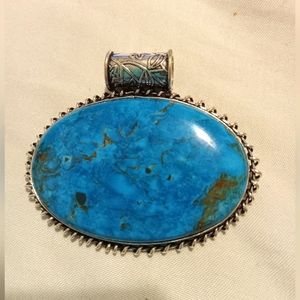 Gorgeous Santa Fe Blue/ Green Turquoise 925 SIlver Pendant Jewelry
